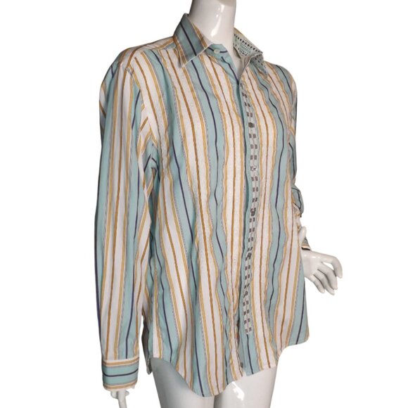 ROBERT GRAHAM Shirt, L, Multicolor Stripes, Embroidered, Long sleeve, MOP button - Picture 3 of 13